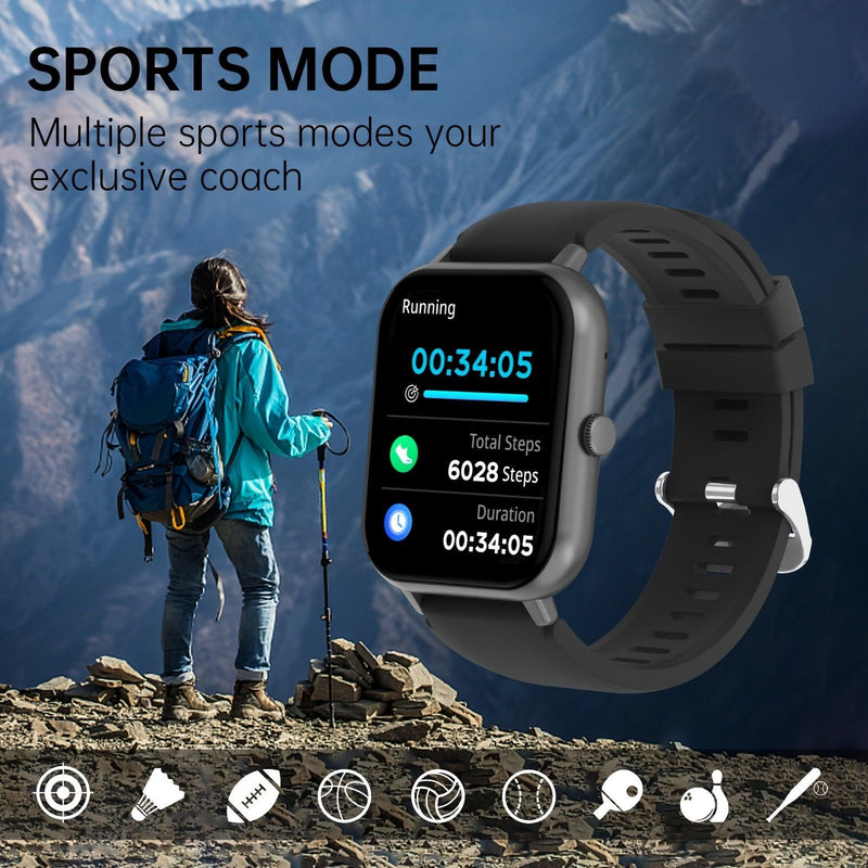 Smartwatch With 4.65cm Full Touch Screen, Text & Call Functions, 100+ Sports Modes, Pedometer, Calorie Counter, Waterproof, Compatible With Android & IOS - sport flow