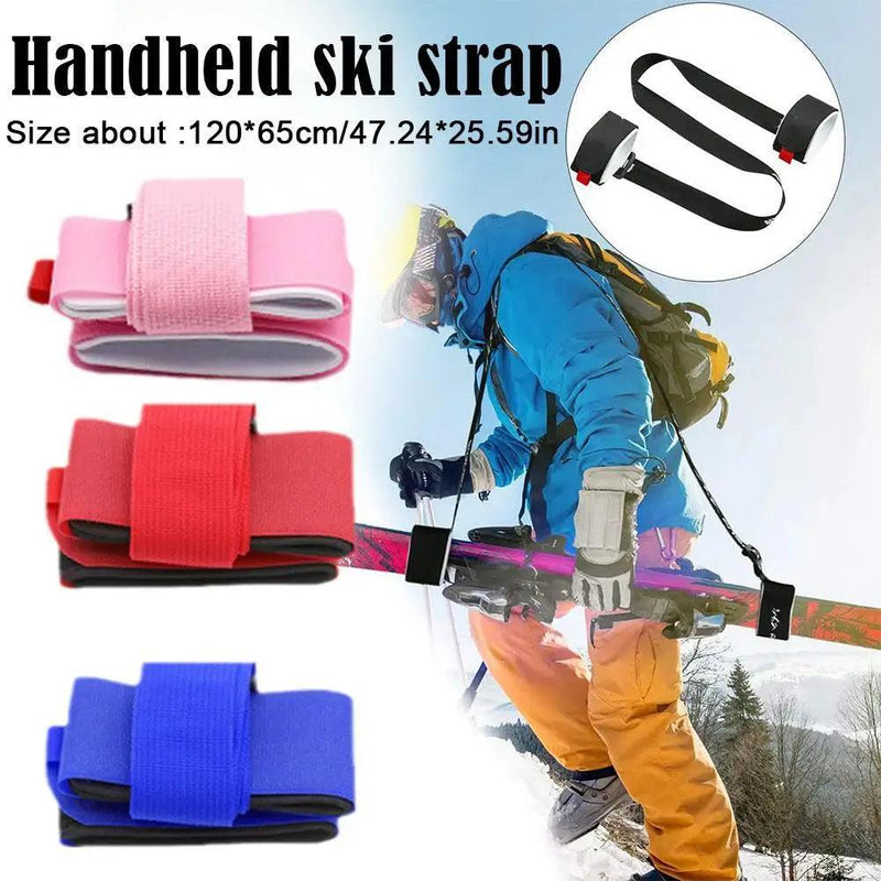 Black Nylon Adjustable Ski Handle Strap Bag Skiing Bag Adjustable Pole Shoulder Hand Carrier Lash Straps Porter Hook Loop - sport flow