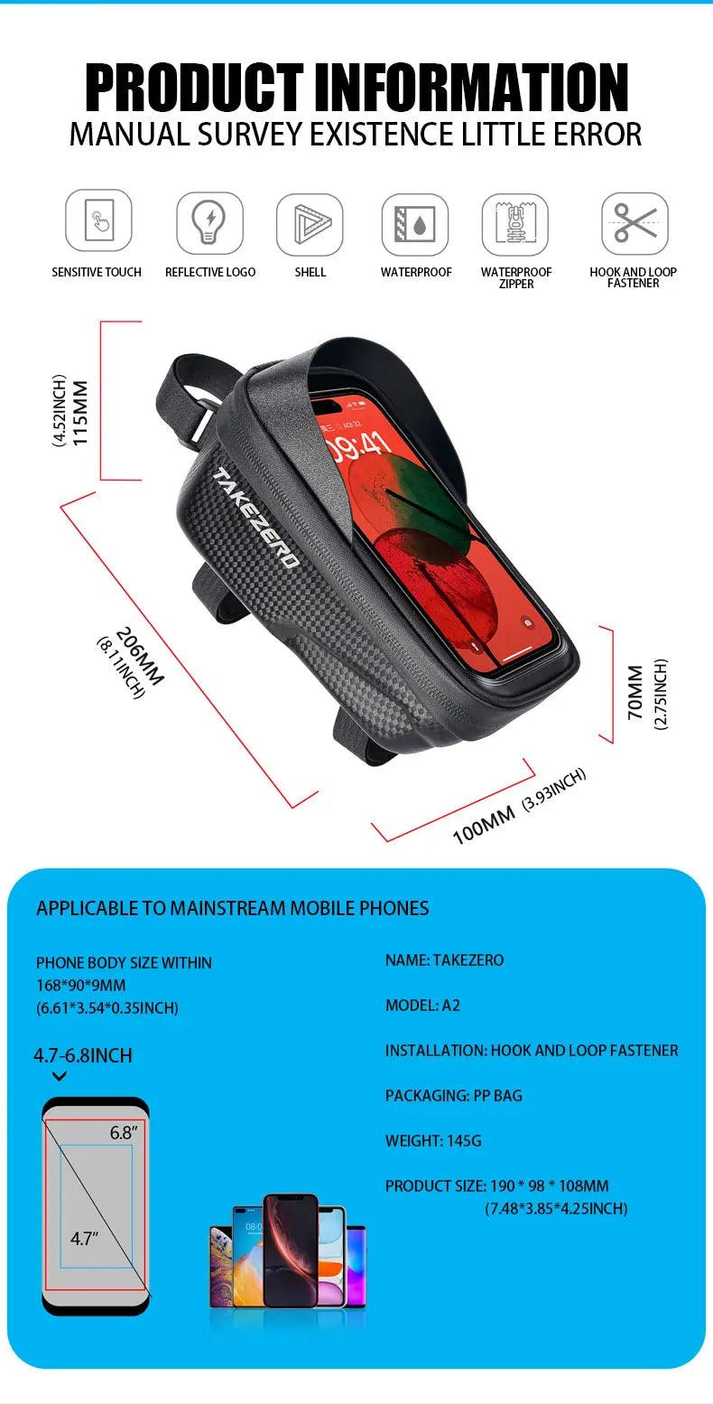 TAKEZERO A2 Mountain Bicycle Bag - Hard Shell EVA Front Bar Bag for Road Bikes, Mobile Phone Handlebar Bag - Cycling Equipment - sport flow