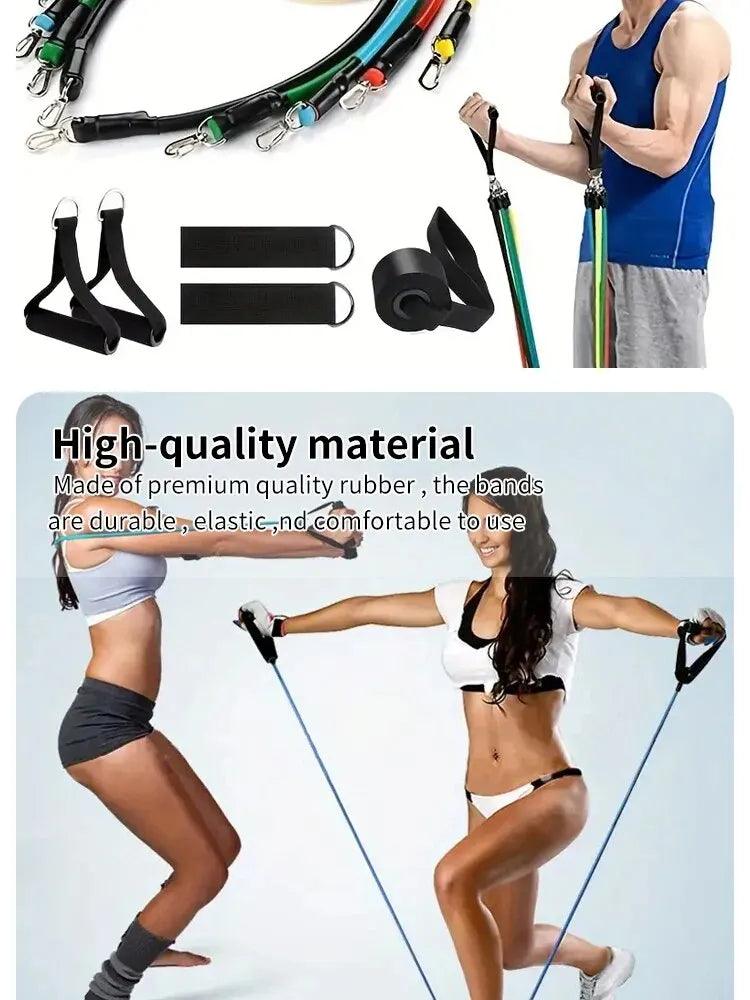 11pcs TPE Resistance Band Set Fitness Band Pull Rope Elastic Training Band With Door Anchor Handles Carry Bag Legs Ankle Straps - sport flow