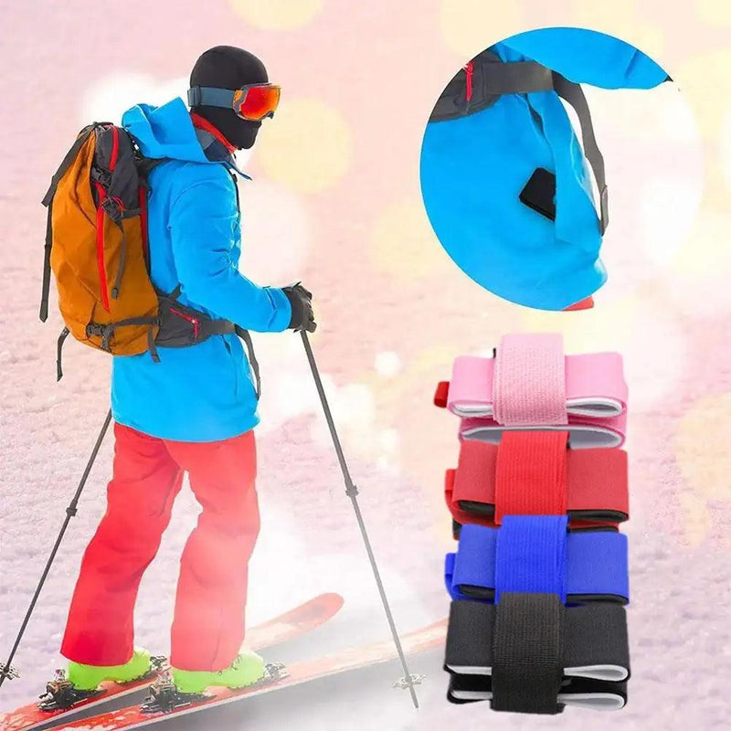 Black Nylon Adjustable Ski Handle Strap Bag Skiing Bag Adjustable Pole Shoulder Hand Carrier Lash Straps Porter Hook Loop - sport flow