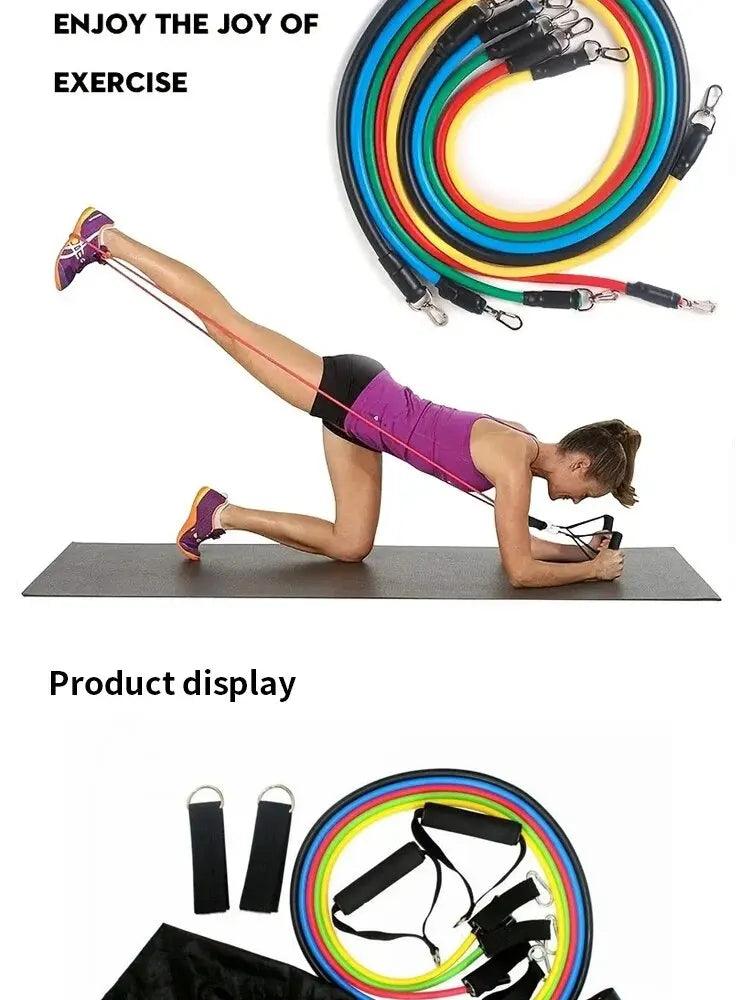 11pcs TPE Resistance Band Set Fitness Band Pull Rope Elastic Training Band With Door Anchor Handles Carry Bag Legs Ankle Straps - sport flow