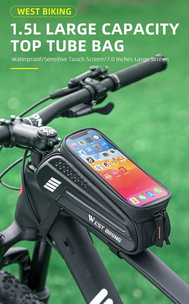 WEST BIKING Bicycle Bag 7.0 Inch Phone Bag Waterproof Front Frame Cycling Bag Sensitive Touch Screen MTB Road Bike Bag - sport flow