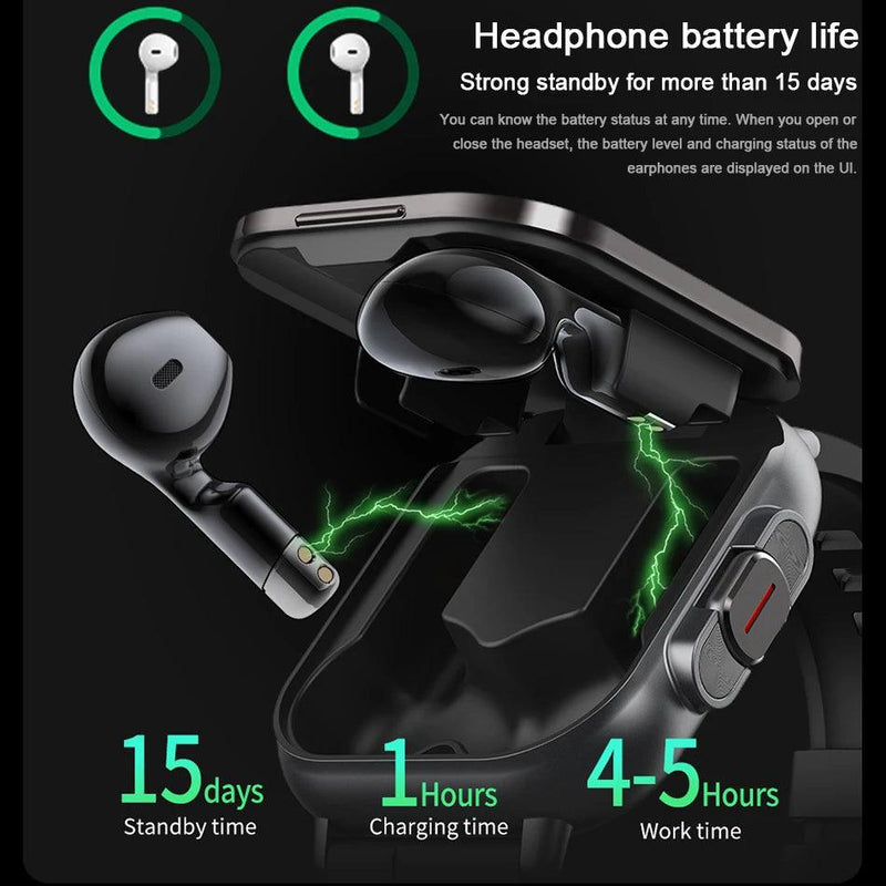 2024 Smart Watch 2 in 1 With Earphone Smartwatch Bluetooth Call Men Watch GPS Track Heart Rate Monitor Play Music SmartWatch - sport flow