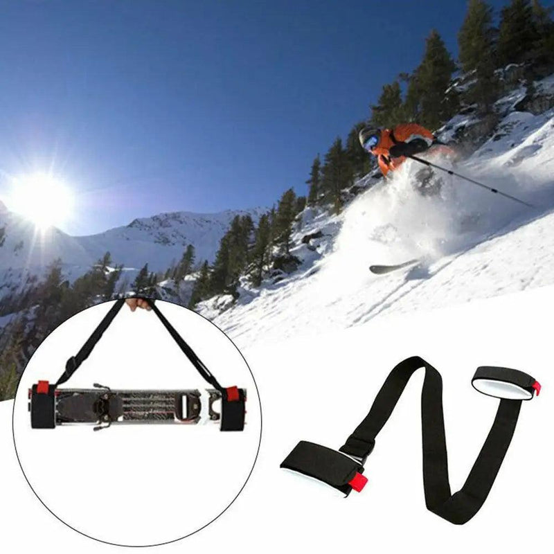 Black Nylon Adjustable Ski Handle Strap Bag Skiing Bag Adjustable Pole Shoulder Hand Carrier Lash Straps Porter Hook Loop - sport flow