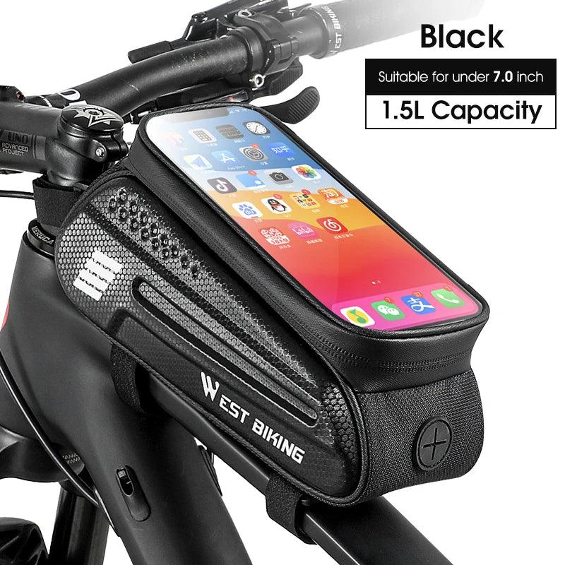 WEST BIKING Bicycle Bag 7.0 Inch Phone Bag Waterproof Front Frame Cycling Bag Sensitive Touch Screen MTB Road Bike Bag - sport flow