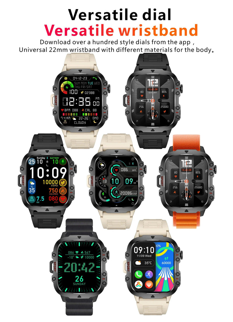 2025 New For Xiaomi Military Smart Watch Men IP68 5ATM Outdoor Sports Fitness Tracker Health Monitor 1.96" BT Call Smartwatch - sport flow