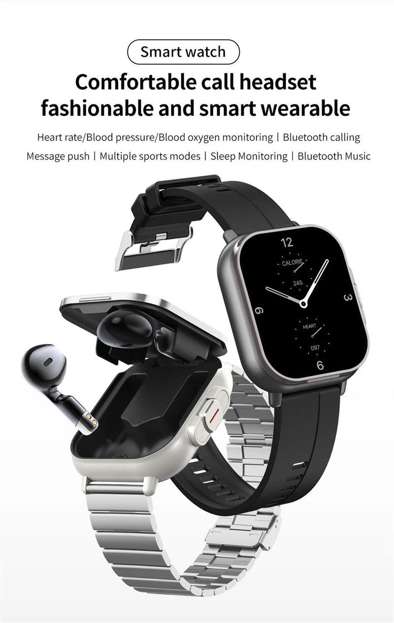 2024 Smart Watch 2 in 1 With Earphone Smartwatch Bluetooth Call Men Watch GPS Track Heart Rate Monitor Play Music SmartWatch - sport flow