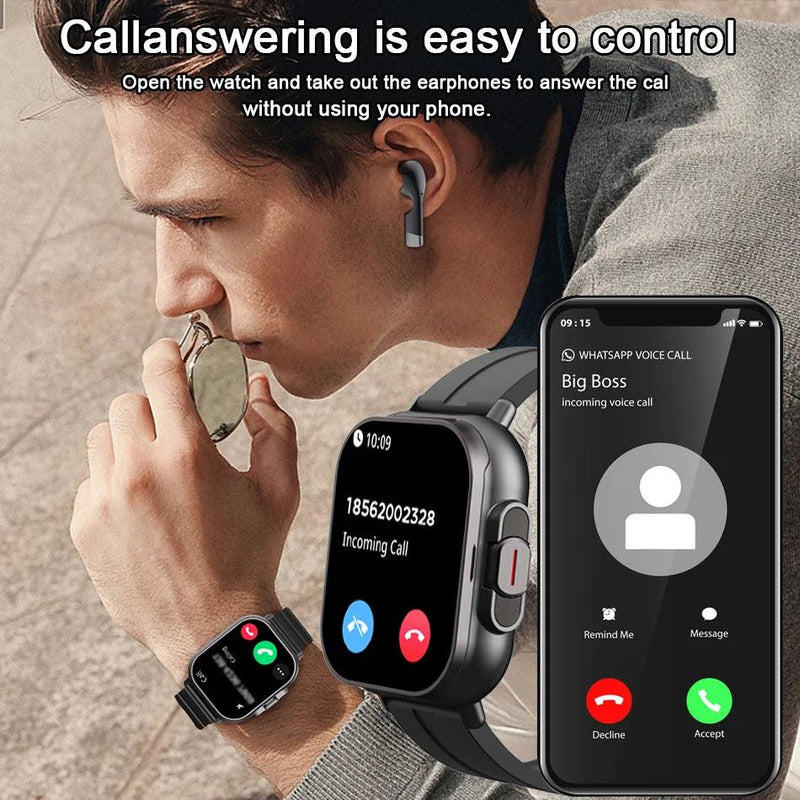 2024 Smart Watch 2 in 1 With Earphone Smartwatch Bluetooth Call Men Watch GPS Track Heart Rate Monitor Play Music SmartWatch - sport flow