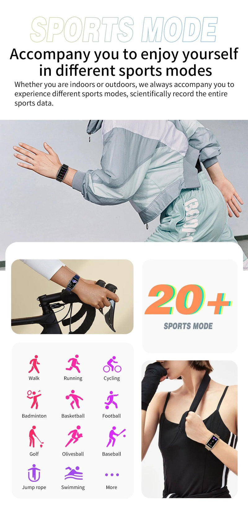 For Android IOS Smart Bracelet Women Smartwatch Men Heart Rate Blood Oxygen Waterproof Sport Smart Band Watch For Ladies +Gift - sport flow