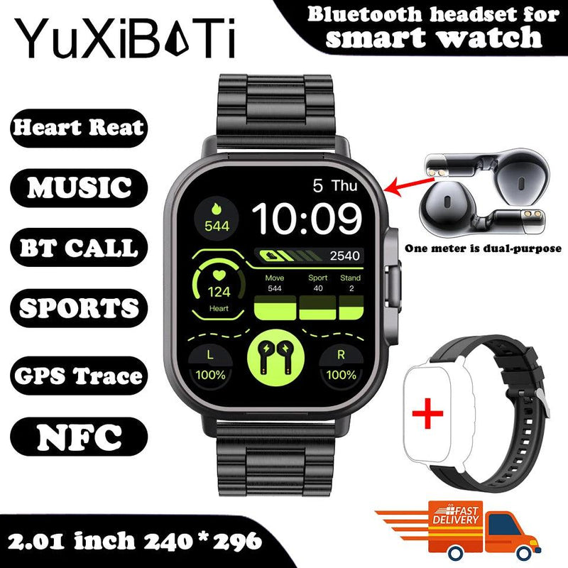 2024 Smart Watch 2 in 1 With Earphone Smartwatch Bluetooth Call Men Watch GPS Track Heart Rate Monitor Play Music SmartWatch - sport flow