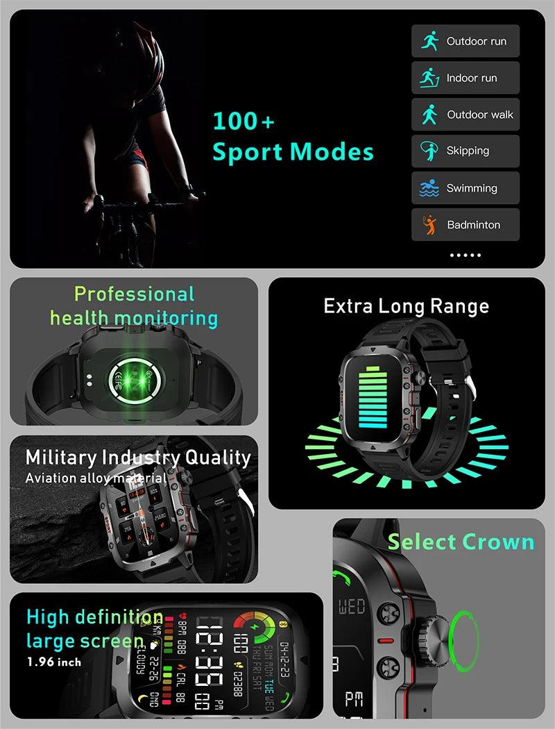 2025 New For Xiaomi Military Smart Watch Men IP68 5ATM Outdoor Sports Fitness Tracker Health Monitor 1.96" BT Call Smartwatch - sport flow