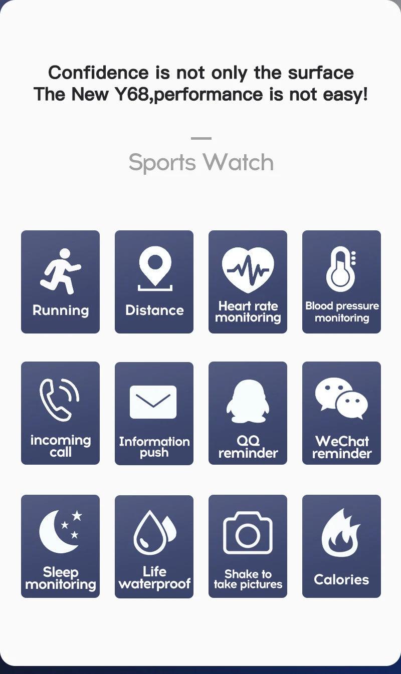 Multifunctional Smart Watch Men Women Bluetooth Connected Phone Music Fitness Sports Bracelet Sleep Monitor Y68 Smartwatch D20 - sport flow