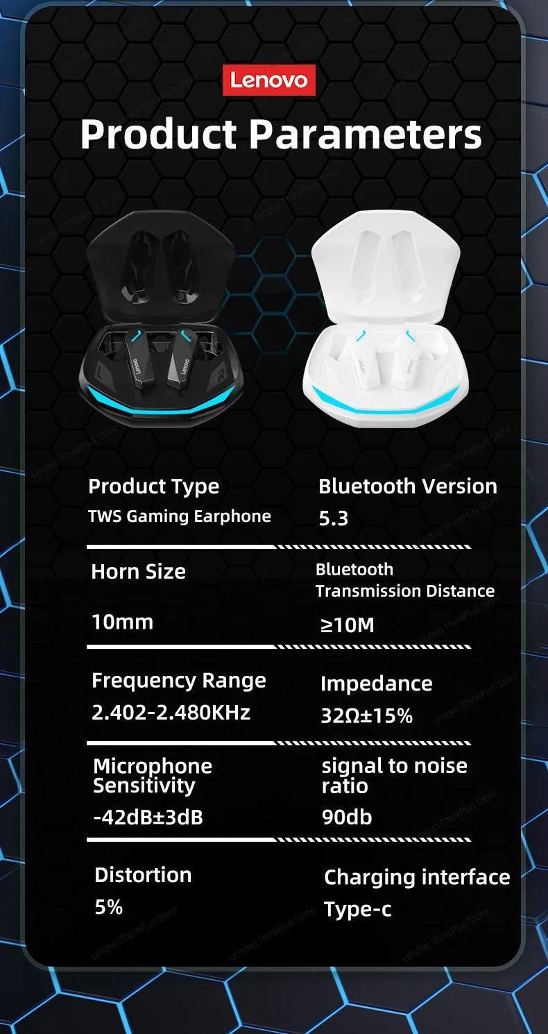 Lenovo GM2 Pro TWS Wireless Bluetooth Headset 5.3 Headphones Sport Gaming Headsets Noise Reduction Earbuds Bass Touch Control - sport flow