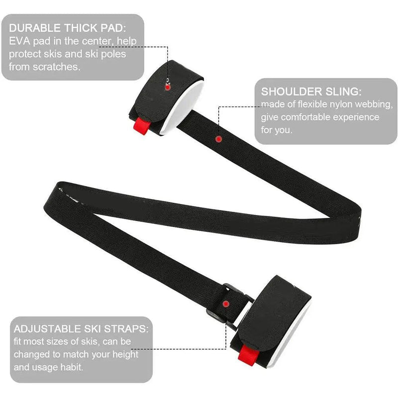 Black Nylon Adjustable Ski Handle Strap Bag Skiing Bag Adjustable Pole Shoulder Hand Carrier Lash Straps Porter Hook Loop - sport flow
