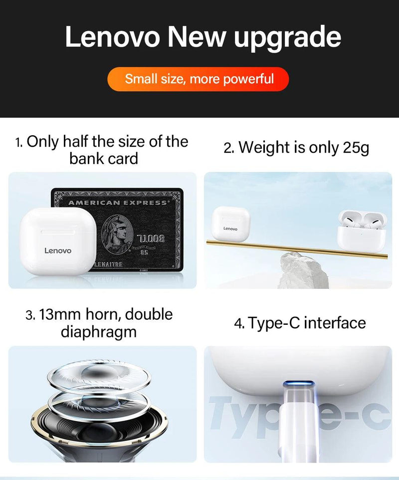 Original Lenovo lp40 Bluetooth Earphone 5.0 Immersive Sound HIFI TWS With Microphone Touch Control For Long Standby Time Motion - sport flow