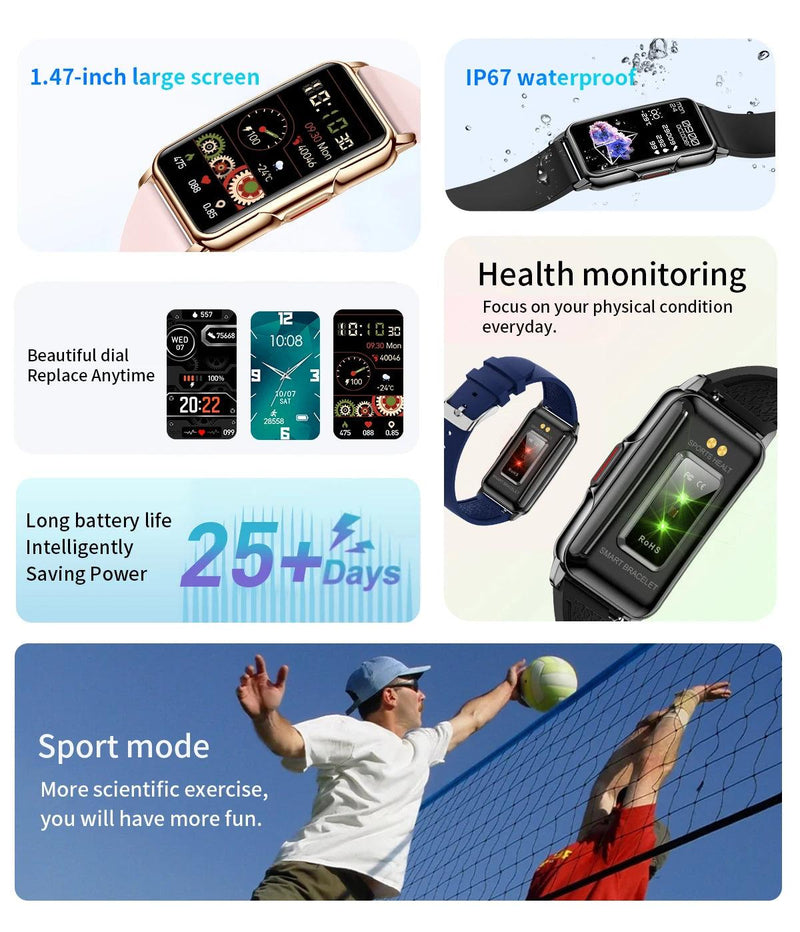 For Android IOS Smart Bracelet Women Smartwatch Men Heart Rate Blood Oxygen Waterproof Sport Smart Band Watch For Ladies +Gift - sport flow