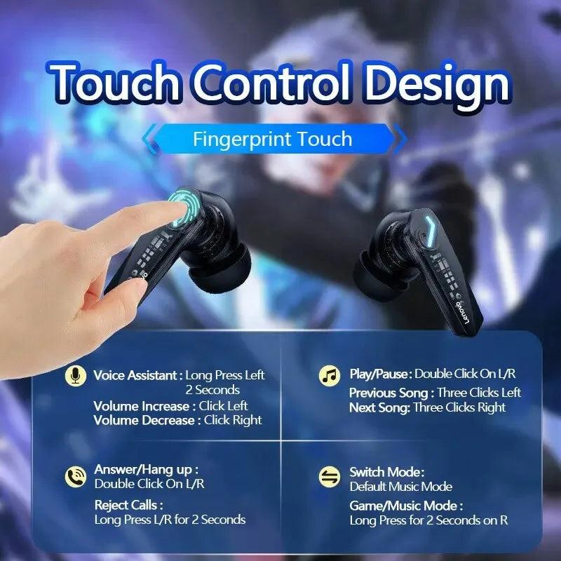 Lenovo GM2 Pro TWS Wireless Bluetooth Headset 5.3 Headphones Sport Gaming Headsets Noise Reduction Earbuds Bass Touch Control - sport flow