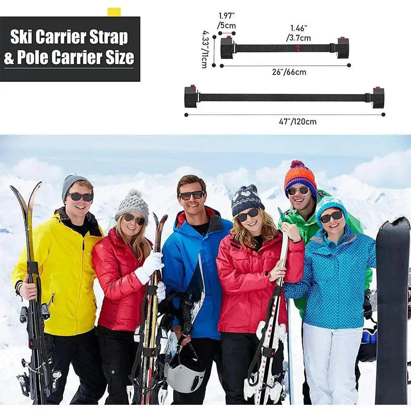 Black Nylon Adjustable Ski Handle Strap Bag Skiing Bag Adjustable Pole Shoulder Hand Carrier Lash Straps Porter Hook Loop - sport flow