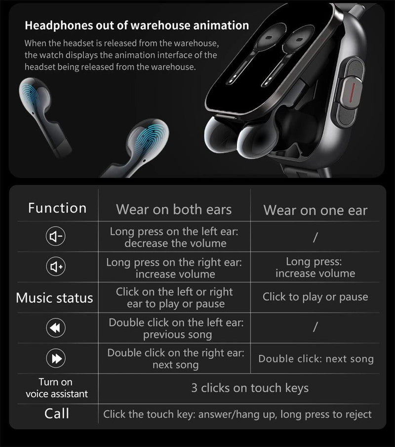 2024 Smart Watch 2 in 1 With Earphone Smartwatch Bluetooth Call Men Watch GPS Track Heart Rate Monitor Play Music SmartWatch - sport flow