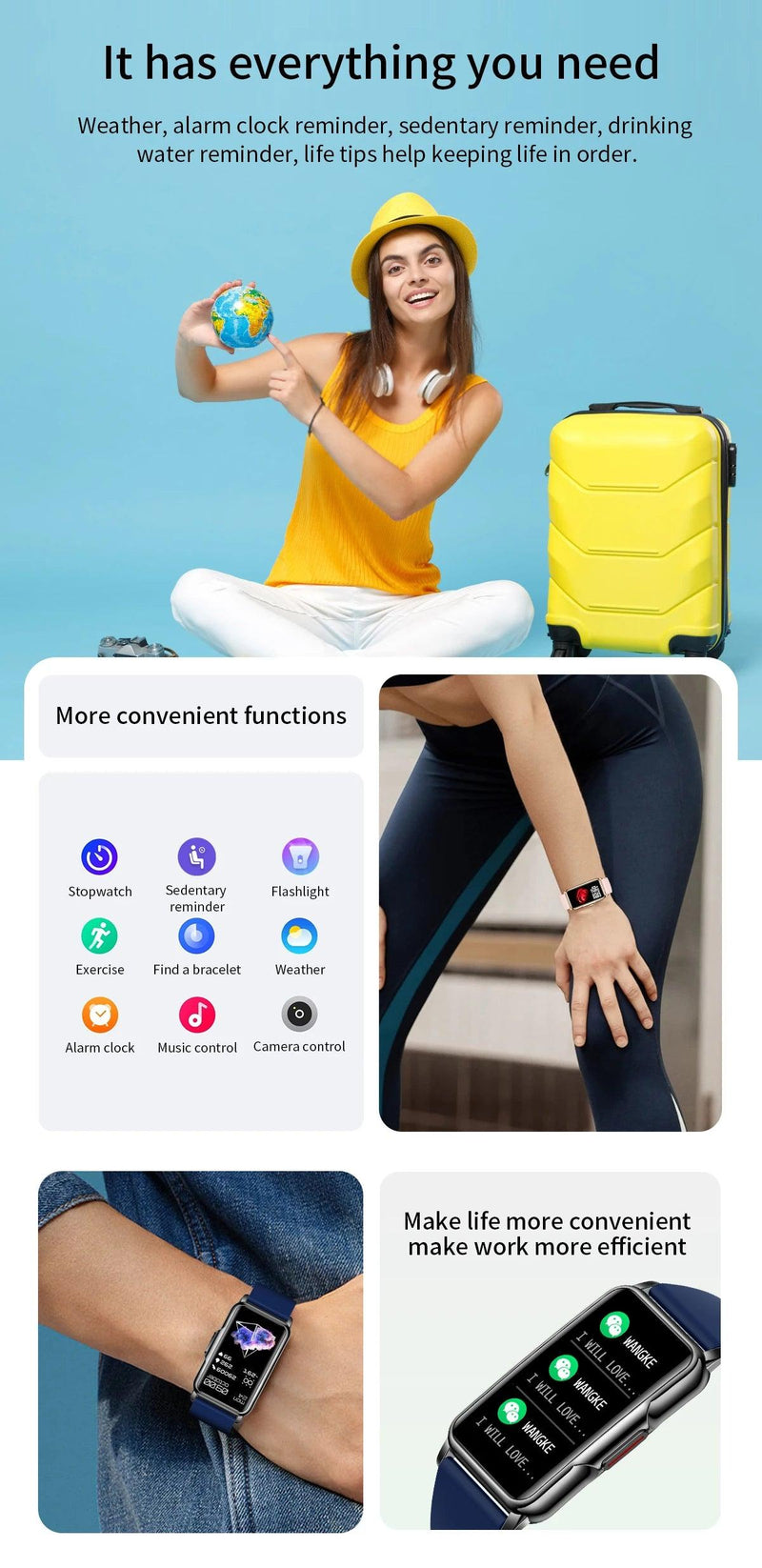 For Android IOS Smart Bracelet Women Smartwatch Men Heart Rate Blood Oxygen Waterproof Sport Smart Band Watch For Ladies +Gift - sport flow