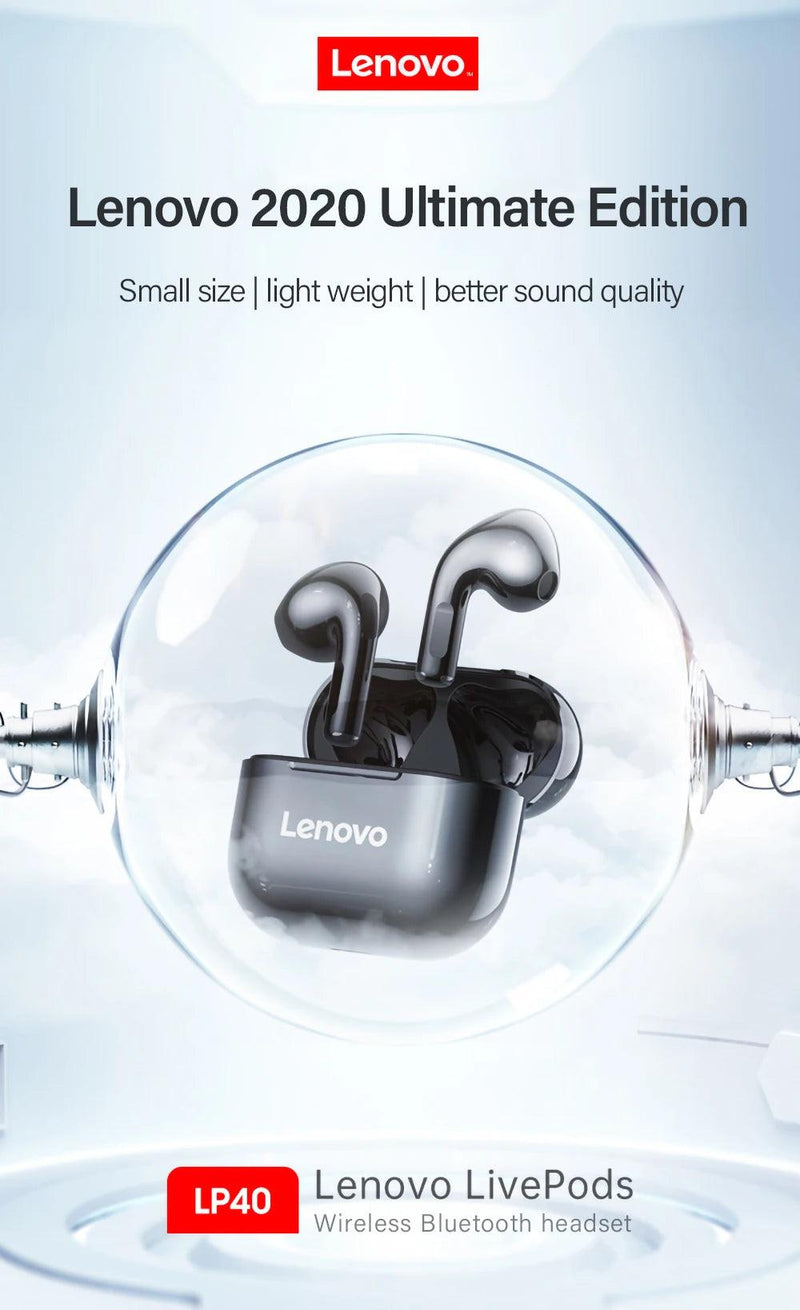 Original Lenovo lp40 Bluetooth Earphone 5.0 Immersive Sound HIFI TWS With Microphone Touch Control For Long Standby Time Motion - sport flow