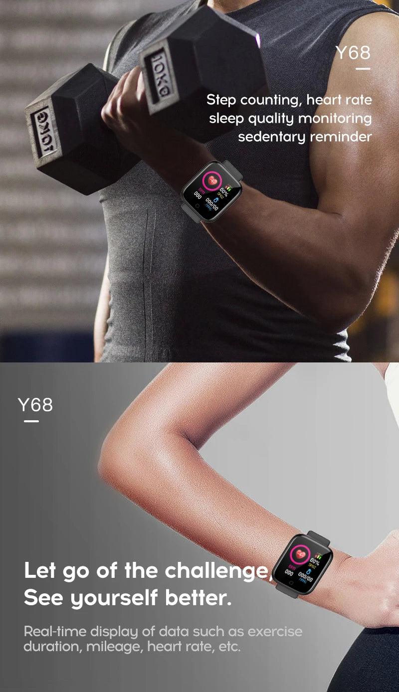 Multifunctional Smart Watch Men Women Bluetooth Connected Phone Music Fitness Sports Bracelet Sleep Monitor Y68 Smartwatch D20 - sport flow