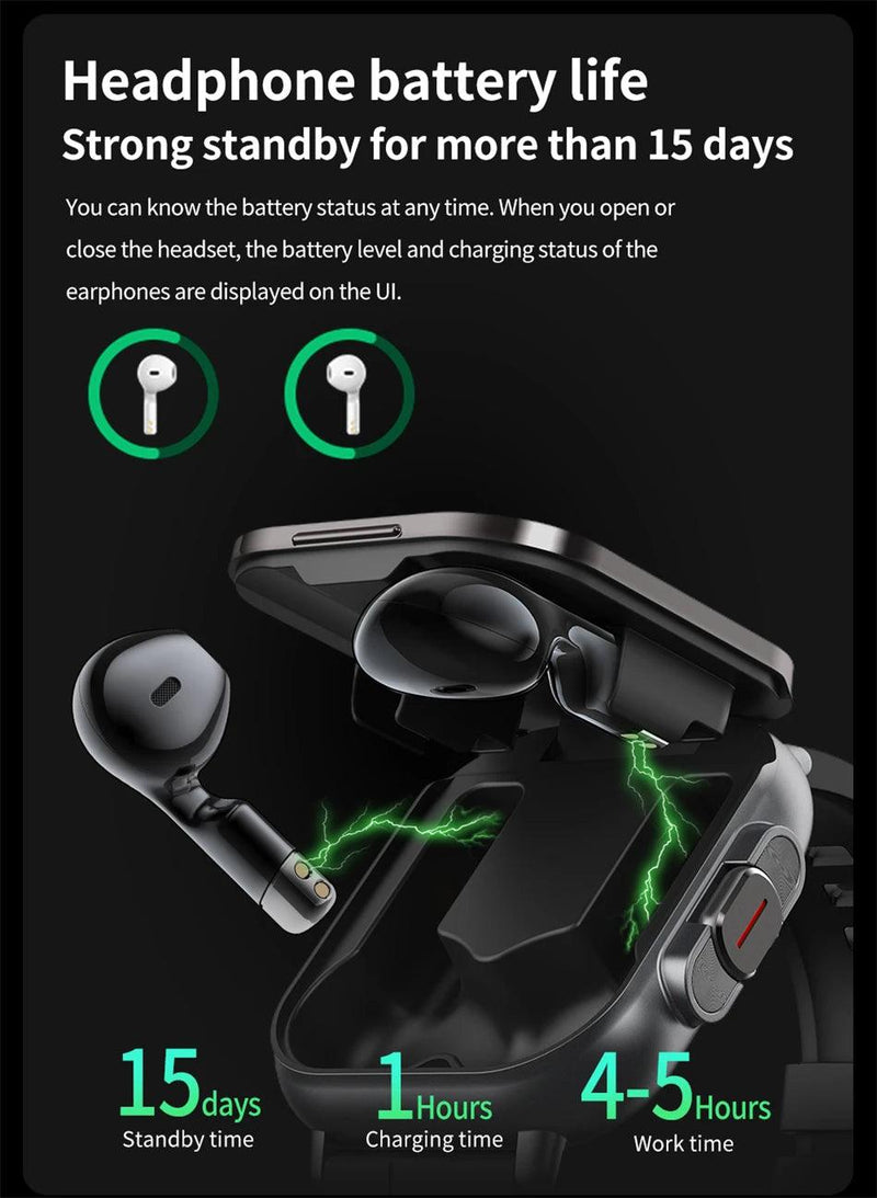 2024 Smart Watch 2 in 1 With Earphone Smartwatch Bluetooth Call Men Watch GPS Track Heart Rate Monitor Play Music SmartWatch - sport flow