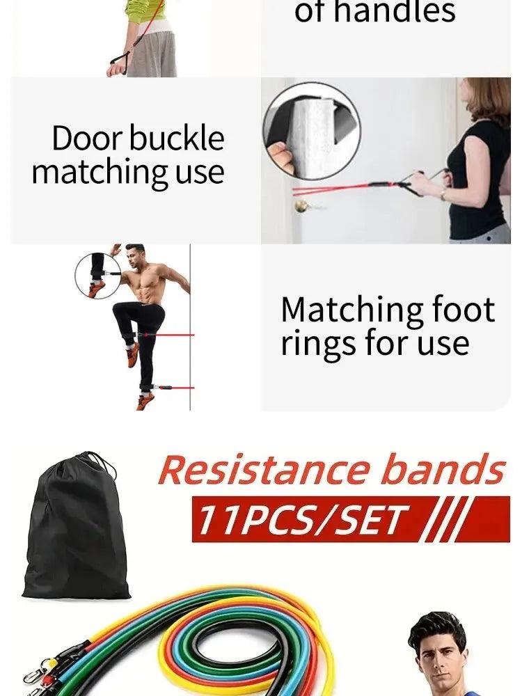 11pcs TPE Resistance Band Set Fitness Band Pull Rope Elastic Training Band With Door Anchor Handles Carry Bag Legs Ankle Straps - sport flow