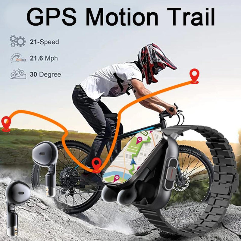 2024 Smart Watch 2 in 1 With Earphone Smartwatch Bluetooth Call Men Watch GPS Track Heart Rate Monitor Play Music SmartWatch - sport flow